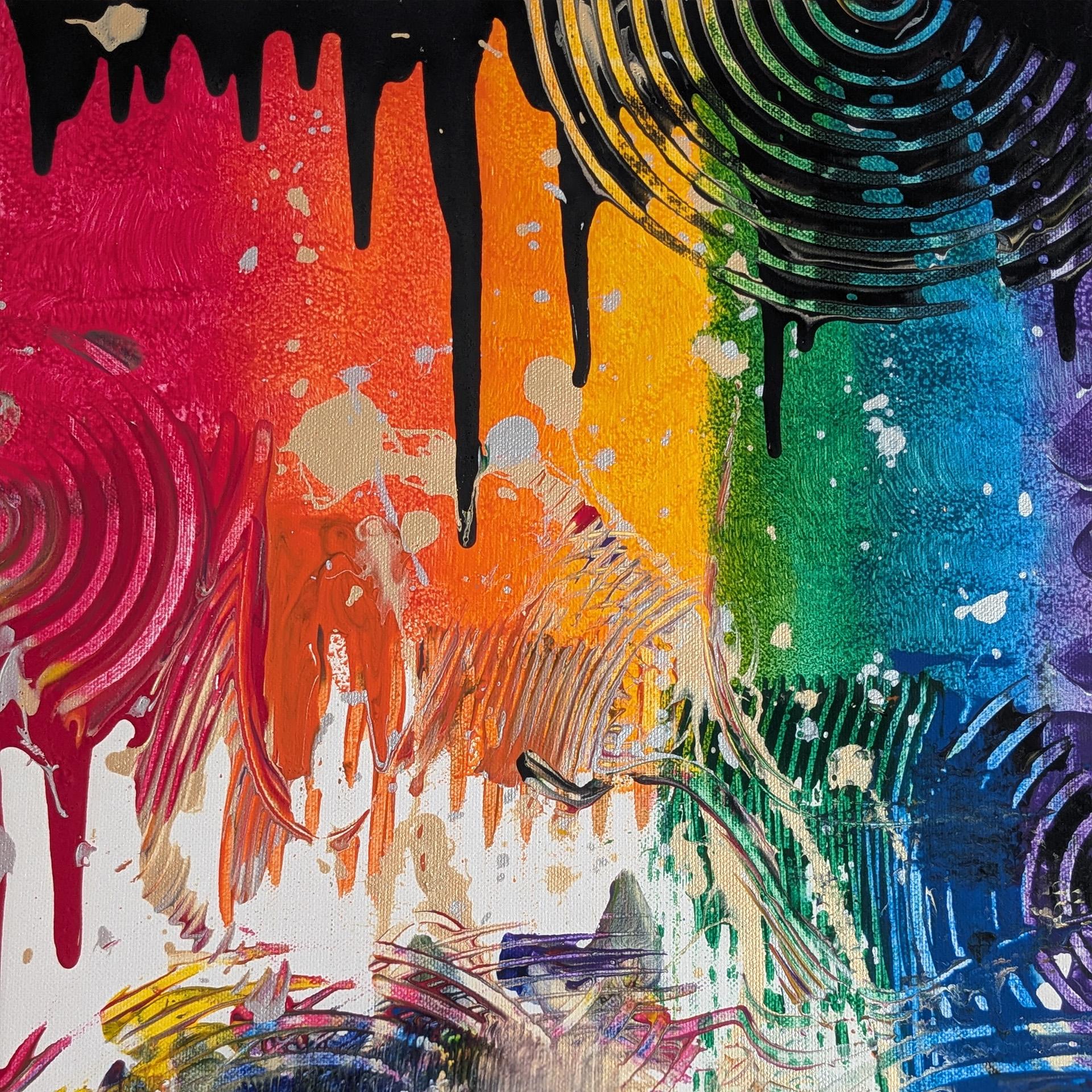 Gast schleudert Farbe beim Action Painting in Kassel.